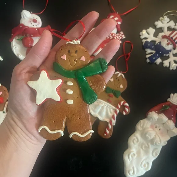 Vintage Clay Dough Gingerbread Man Christmas Ornaments 3 set - Picture 4 of 5